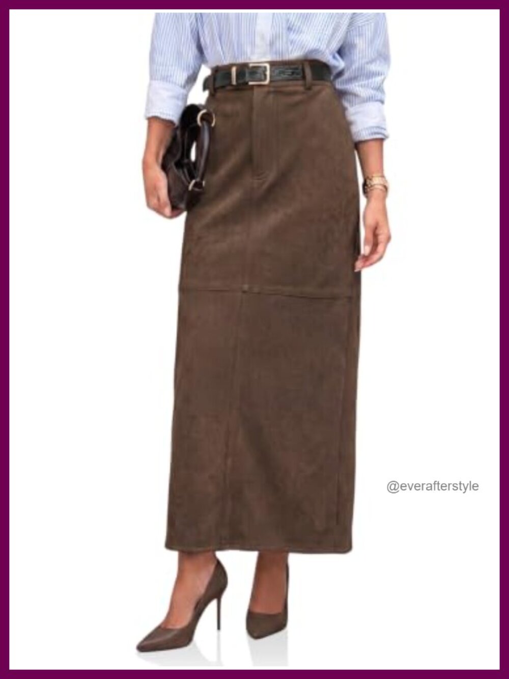 Faux Suede High Waisted Back Slit Maxi Pencil Skirt